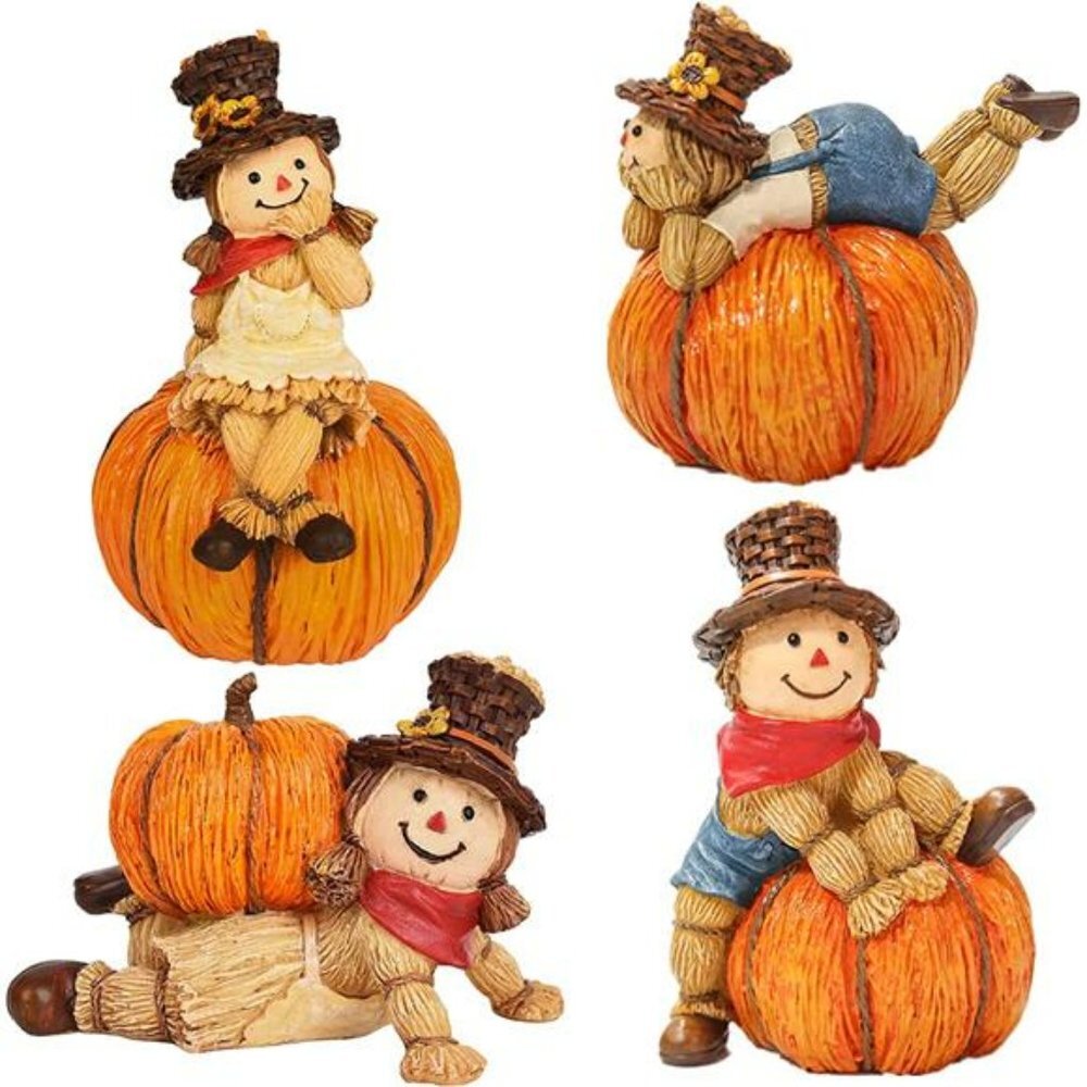 Thanksgiving Scarecrow Pumpkin Harvest Figurines Tiered Tray Decor, (SP-4set)